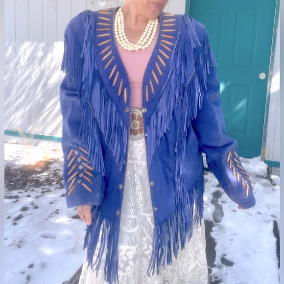 Jackets & Blazers - EUC Tribe American Leather Fringe Jacket With Coin and Bead Detail Fringe Tassel